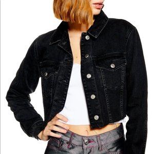TopShop Tilda Hacked Black Denim Jacket. Size 6. Washed Black